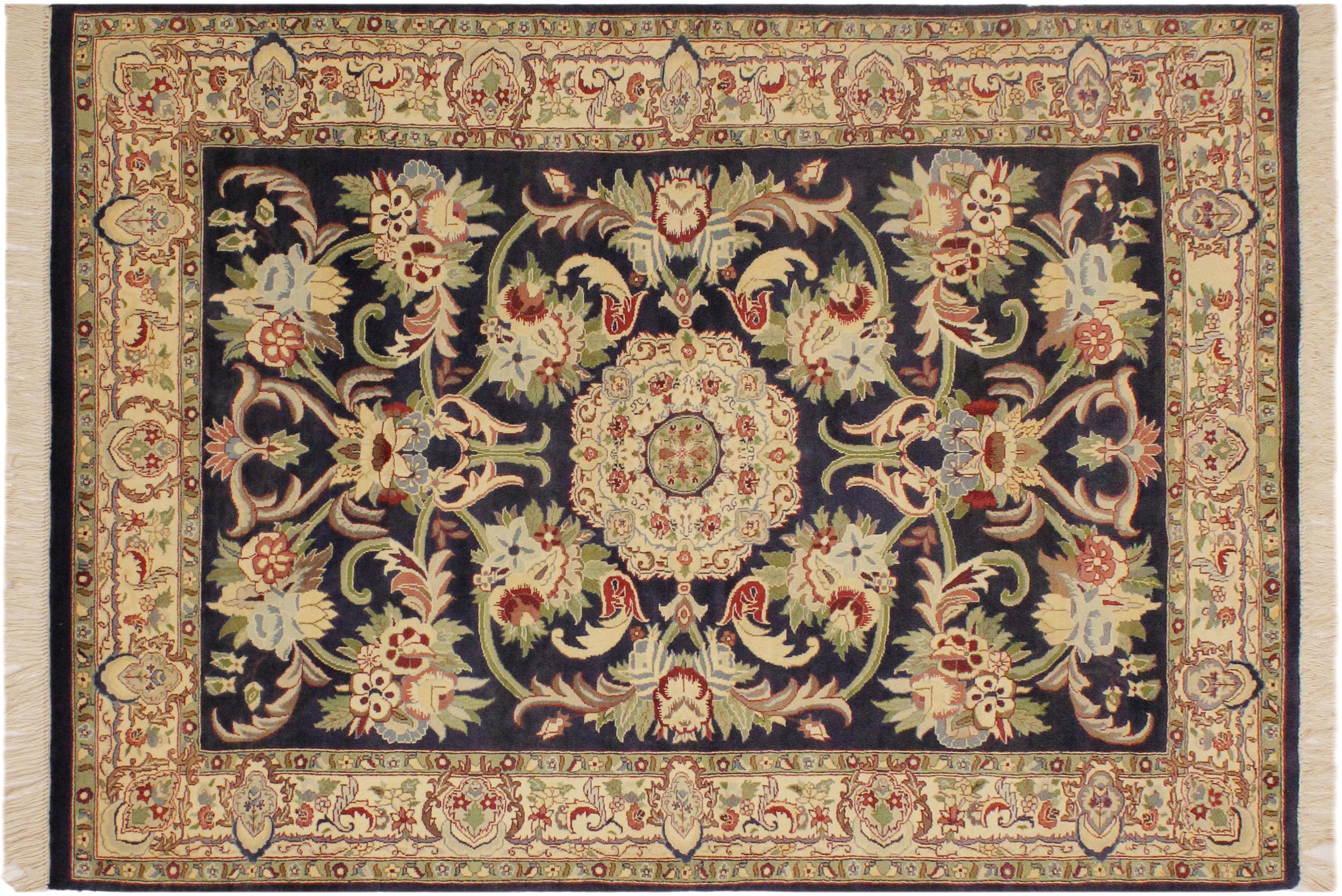 handmade Traditional Anarlaki Blue Beige Hand Knotted RECTANGLE 100% WOOL area rug 4x6