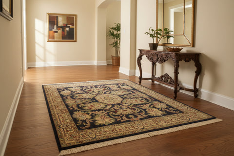 handmade Traditional Anarlaki Blue Beige Hand Knotted RECTANGLE 100% WOOL area rug 4x6