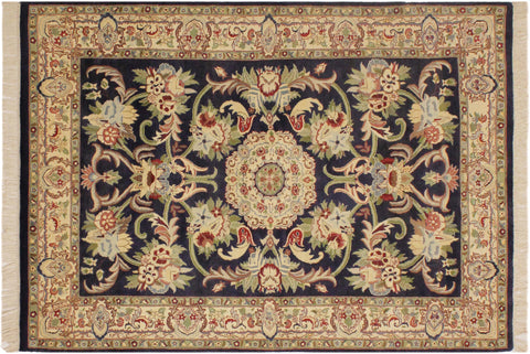 handmade Traditional Anarlaki Blue Beige Hand Knotted RECTANGLE 100% WOOL area rug 4x6