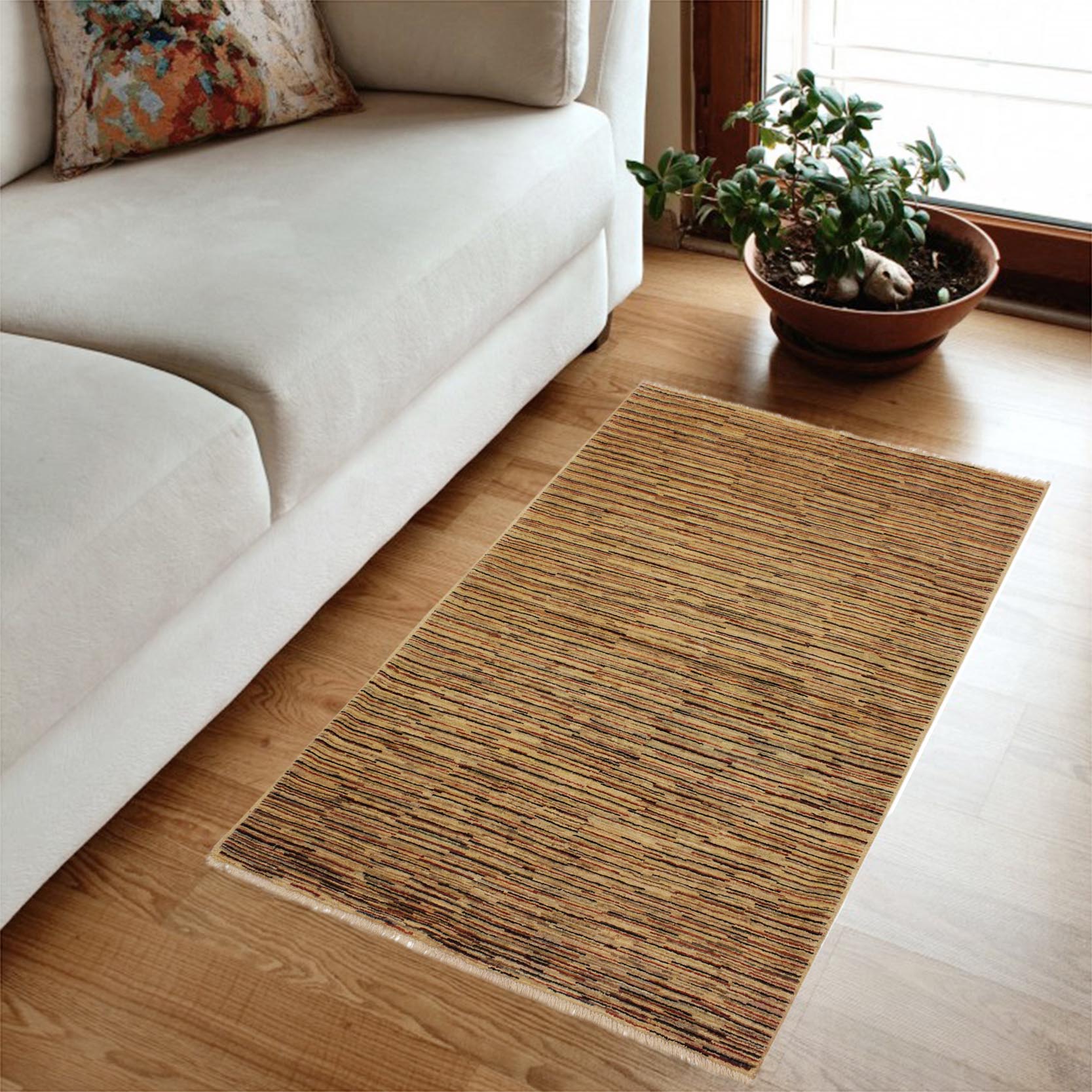 handmade Modern Gabbeh Beige Rust Hand Knotted RECTANGLE 100% WOOL area rug 4' x 6'