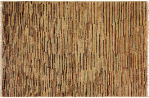 Contemporary Gabbeh Birdie Beige/Rust Wool Rug - 4'2'' x 5'9''