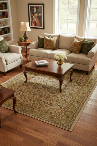 handmade Traditional Design Lt. Gray Lt. Green Hand Knotted RECTANGLE 100% WOOL area rug 4' x 6'