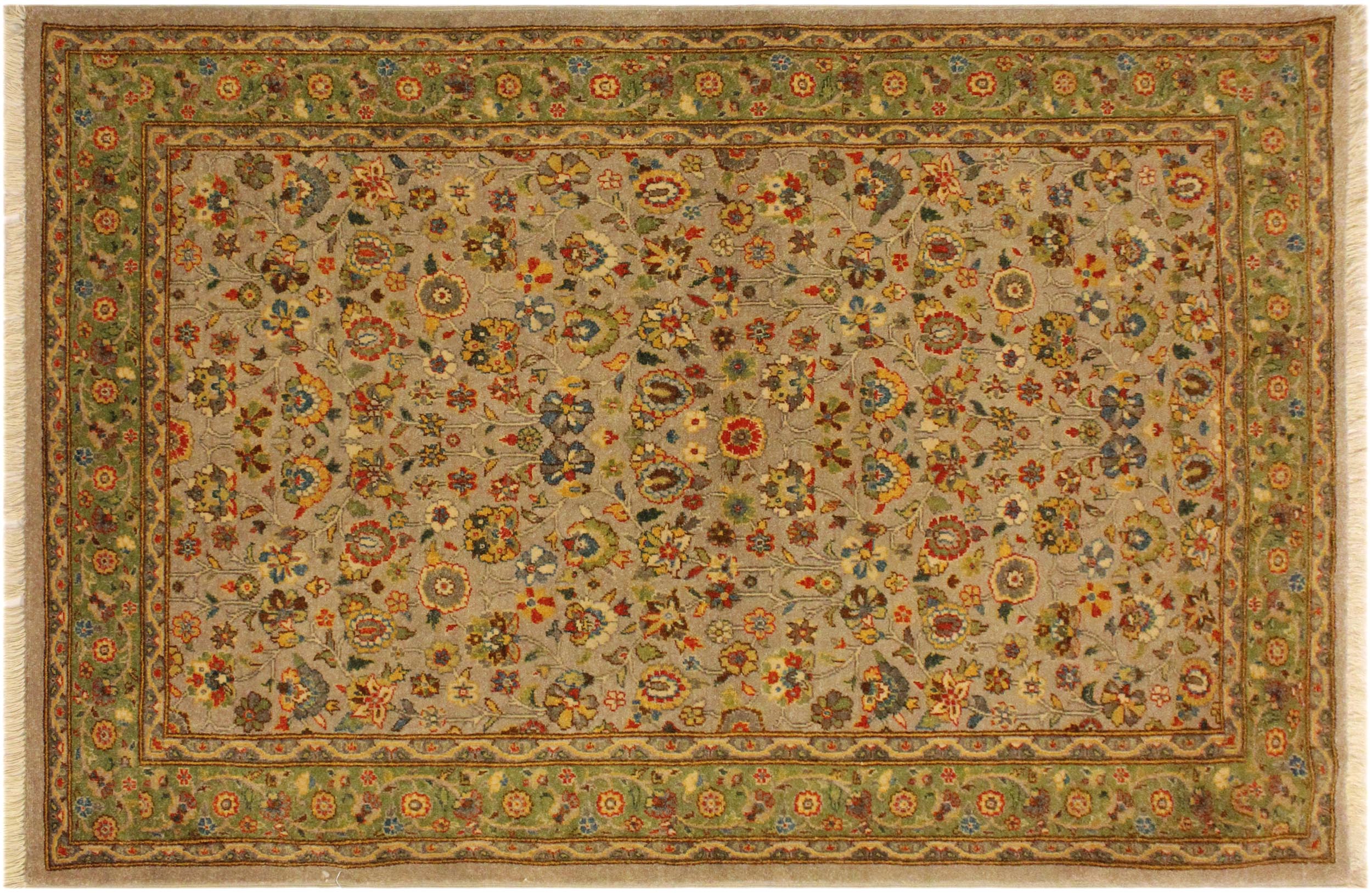handmade Traditional Design Lt. Gray Lt. Green Hand Knotted RECTANGLE 100% WOOL area rug 4' x 6'