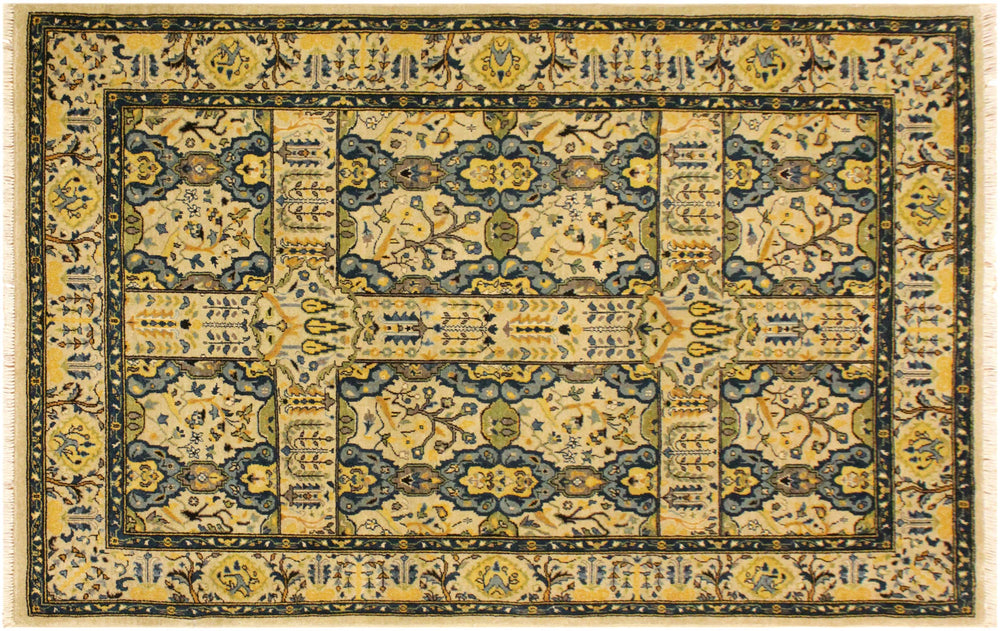 handmade Transitional Design Ivory Teal Hand Knotted RECTANGLE 100% WOOL area rug 4' x 6'