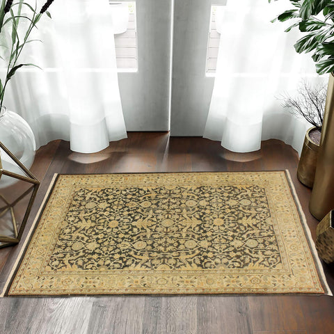handmade Traditional Kafkaz Charcoal Beige Hand Knotted RECTANGLE 100% WOOL area rug 4x6