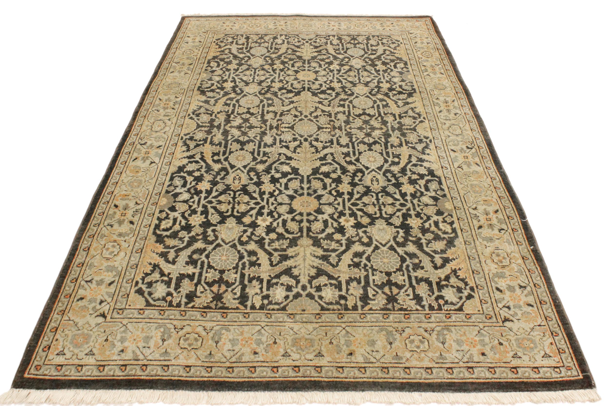 handmade Traditional Kafkaz Charcoal Beige Hand Knotted RECTANGLE 100% WOOL area rug 4x6