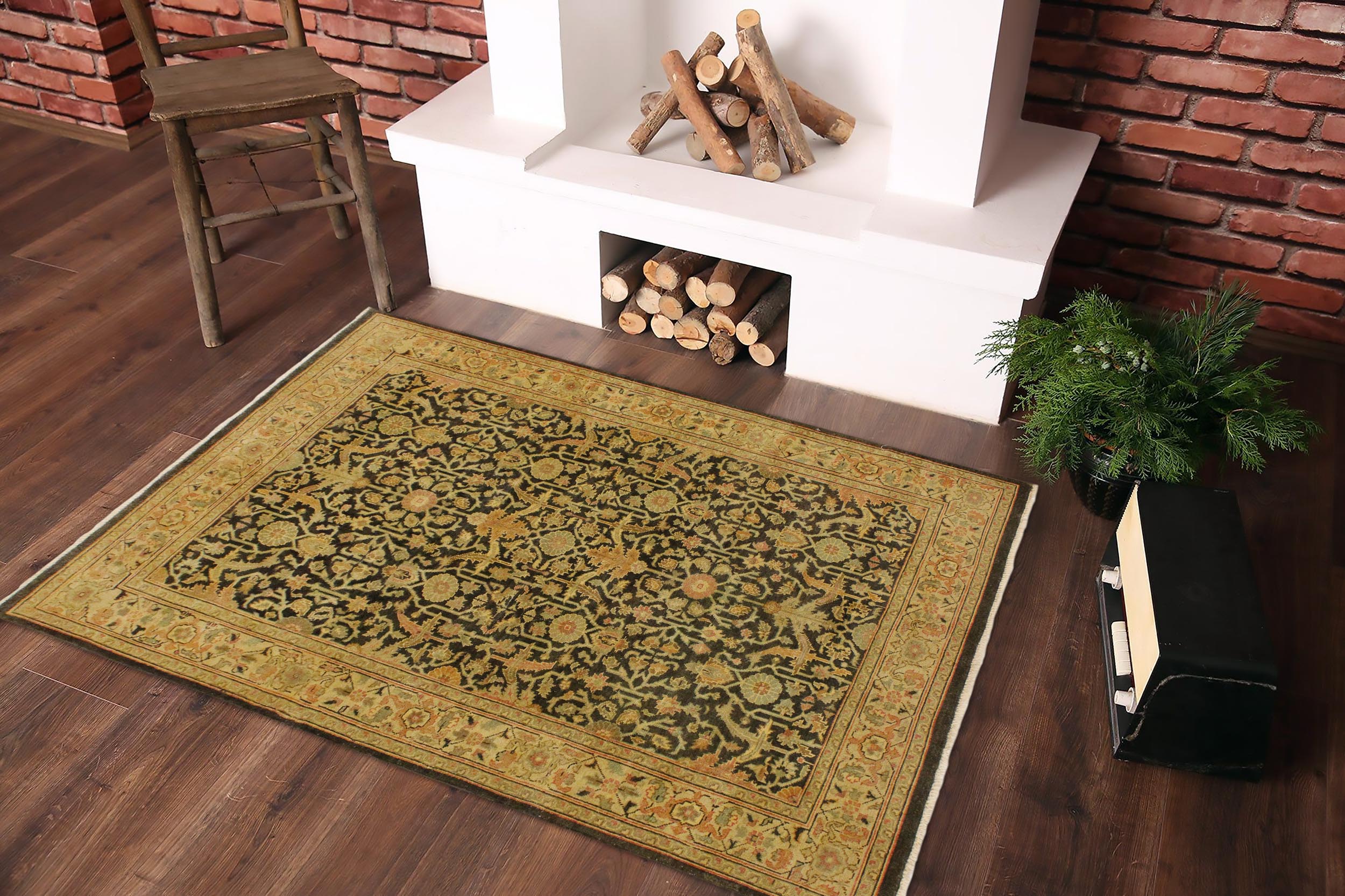 handmade Traditional Kafkaz Charcoal Beige Hand Knotted RECTANGLE 100% WOOL area rug 4x6