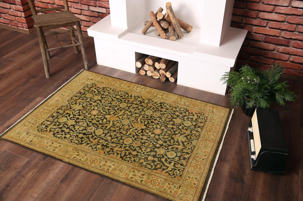 handmade Traditional Kafkaz Charcoal Beige Hand Knotted RECTANGLE 100% WOOL area rug 4x6