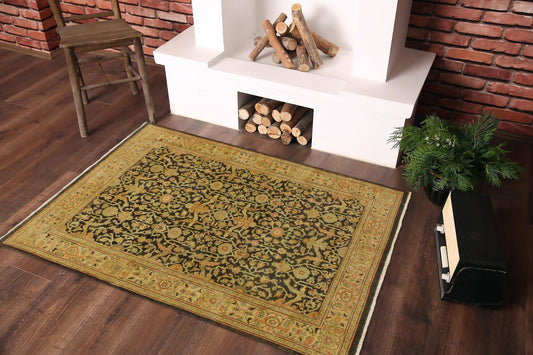 handmade Traditional Kafkaz Charcoal Beige Hand Knotted RECTANGLE 100% WOOL area rug 4x6