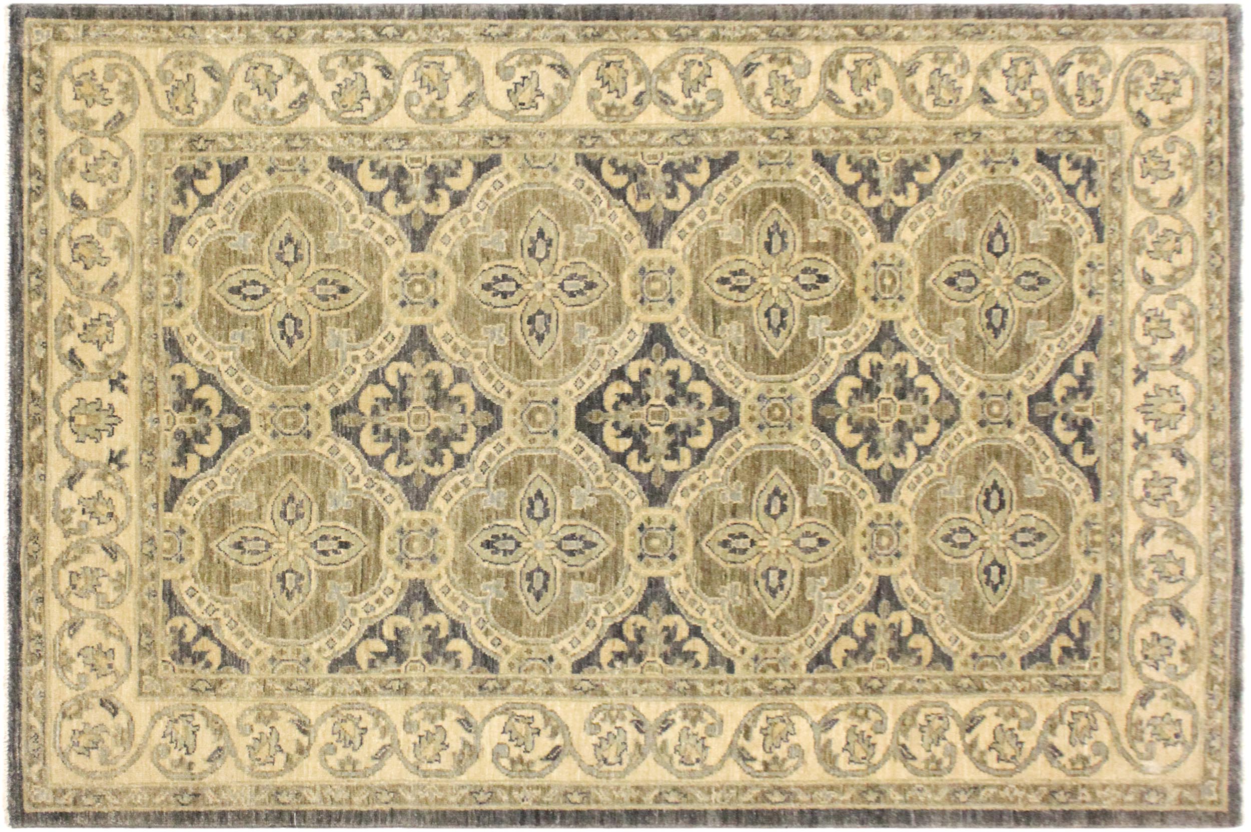 handmade Transitional Kafkaz Bluish Gray Tan Hand Knotted RECTANGLE 100% WOOL area rug 4' x 6'