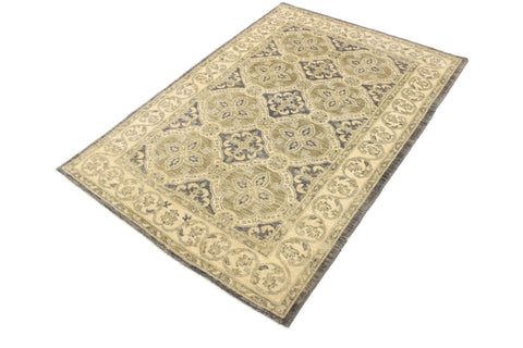 handmade Transitional Kafkaz Bluish Gray Tan Hand Knotted RECTANGLE 100% WOOL area rug 4' x 6'