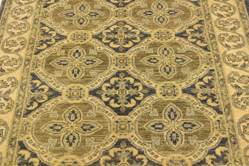 handmade Transitional Kafkaz Bluish Gray Tan Hand Knotted RECTANGLE 100% WOOL area rug 4 x 6