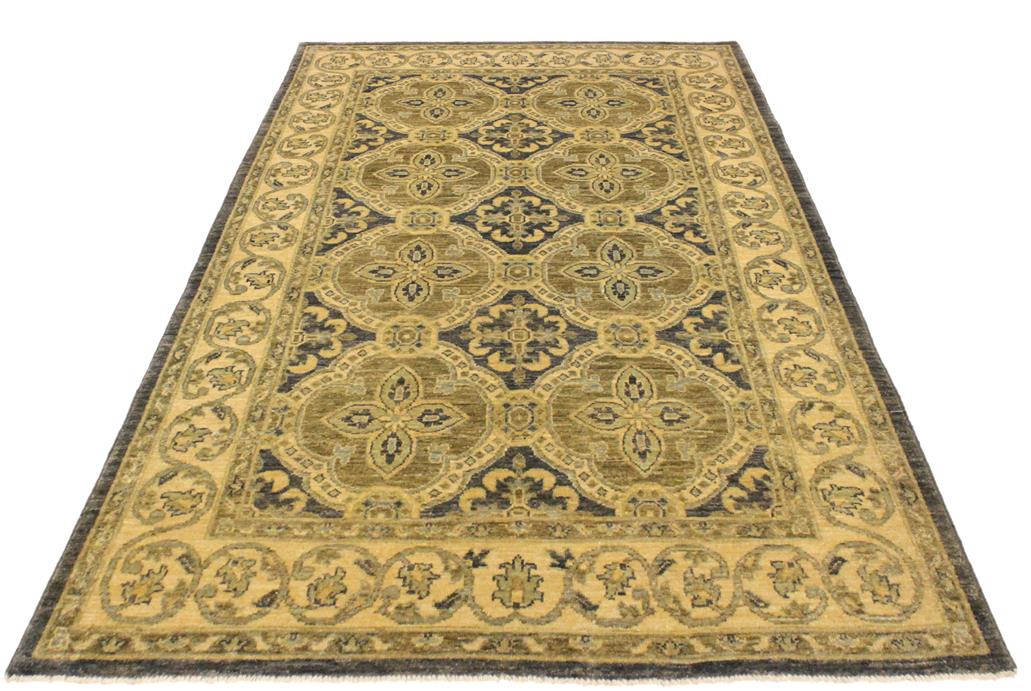 handmade Transitional Kafkaz Bluish Gray Tan Hand Knotted RECTANGLE 100% WOOL area rug 4 x 6