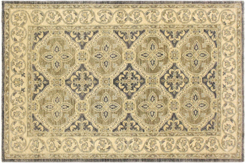 handmade Transitional Kafkaz Bluish Gray Tan Hand Knotted RECTANGLE 100% WOOL area rug 4' x 6'