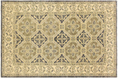 handmade Transitional Kafkaz Bluish Gray Tan Hand Knotted RECTANGLE 100% WOOL area rug 4' x 6'