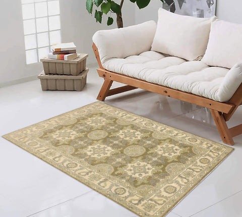 handmade Transitional Kafkaz Lt. Green Ivory Hand Knotted RECTANGLE 100% WOOL area rug 4' x 6'