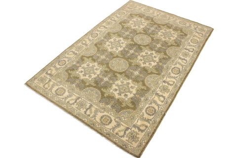 handmade Transitional Kafkaz Lt. Green Ivory Hand Knotted RECTANGLE 100% WOOL area rug 4' x 6'