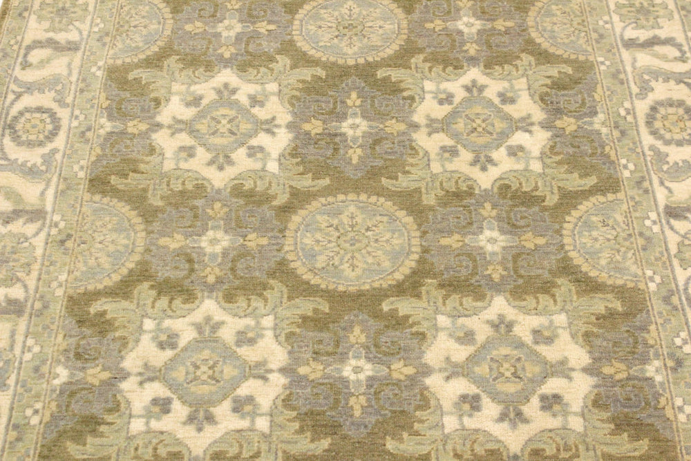 handmade Transitional Kafkaz Lt. Green Ivory Hand Knotted RECTANGLE 100% WOOL area rug 4' x 6'