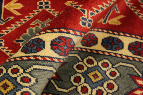 handmade Geometric Sherwan Red Gray Hand Knotted RECTANGLE 100% WOOL area rug 4x6