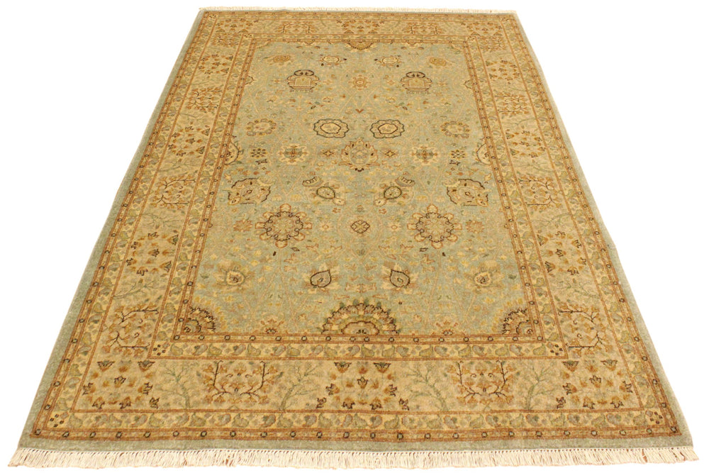 handmade Traditional Design Lt. Blue Gold Hand Knotted RECTANGLE 100% WOOL area rug 4' x 6'