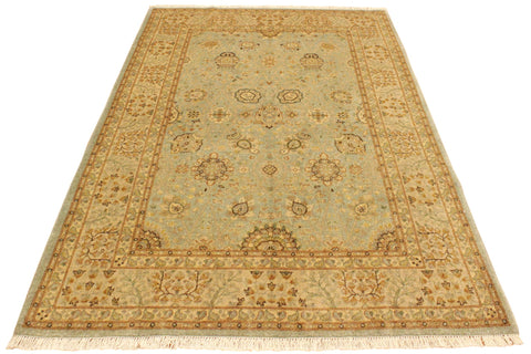 handmade Traditional Design Lt. Blue Gold Hand Knotted RECTANGLE 100% WOOL area rug 4' x 6'