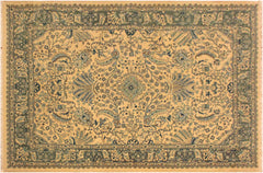 handmade Traditional Design Ivory Lt. Green Hand Knotted RECTANGLE 100% WOOL area rug 4' x 6'