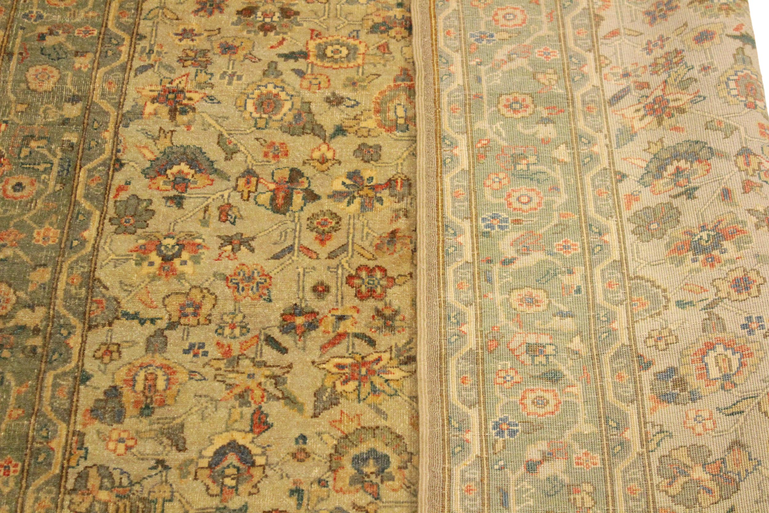 handmade Traditional Design Tan Green Hand Knotted RECTANGLE 100% WOOL area rug 4' x 6'