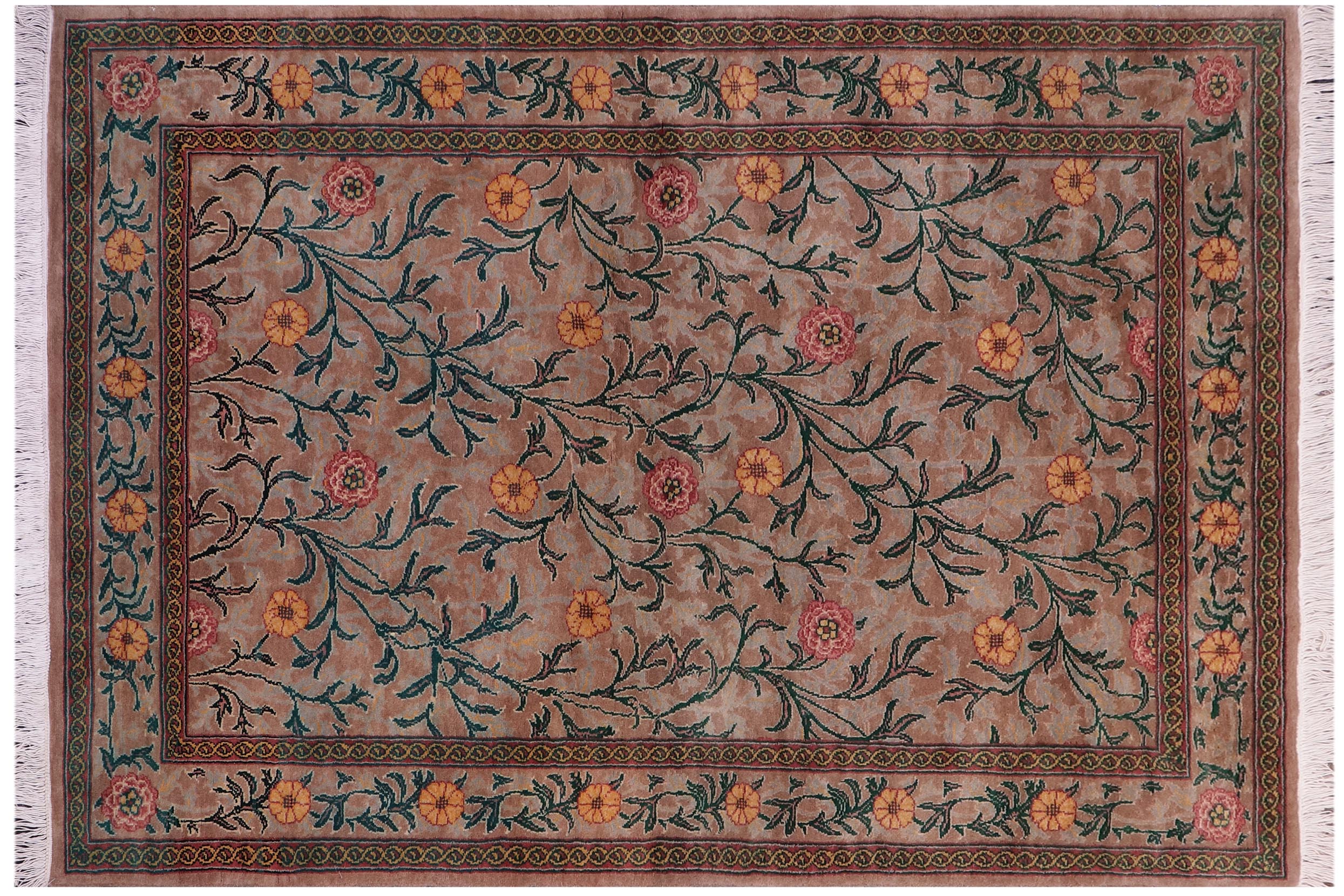 handmade Transitional Jasmain Lt. Brown Lt. Brown Hand Knotted RECTANGLE 100% WOOL area rug 4x6