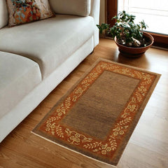 handmade Modern Gabbeh Brown Rust Hand Knotted RECTANGLE 100% WOOL area rug 4 x 6