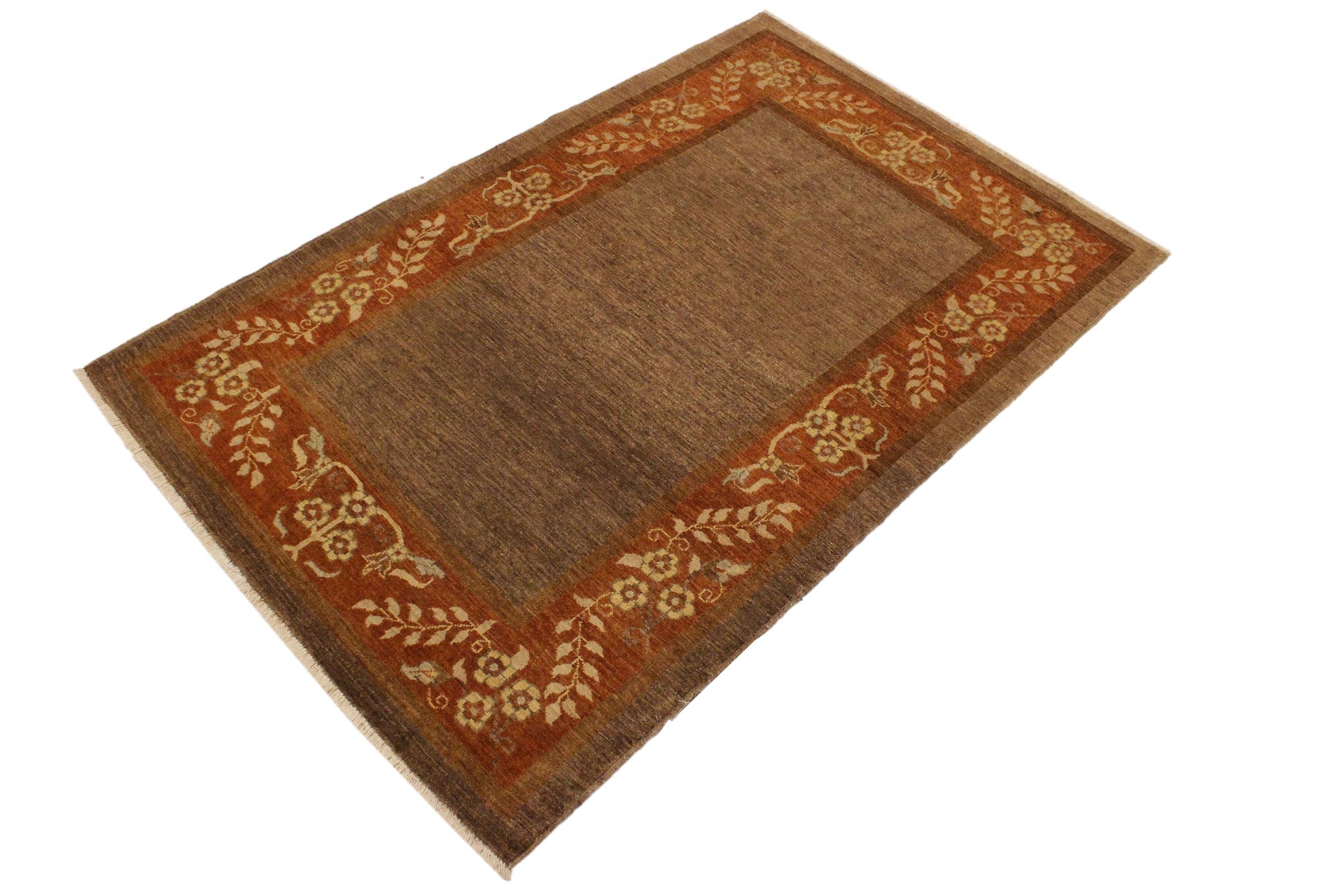 handmade Modern Gabbeh Brown Rust Hand Knotted RECTANGLE 100% WOOL area rug 4' x 6'