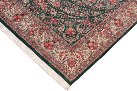 handmade Traditional Kashan Green Beige Hand Knotted RECTANGLE 100% WOOL area rug 8x10