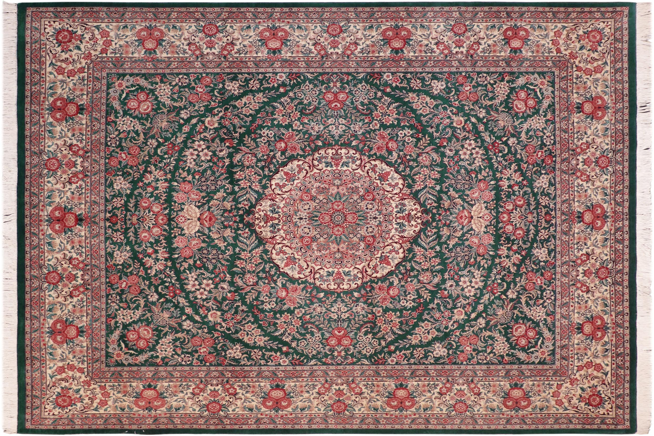 handmade Traditional Kashan Green Beige Hand Knotted RECTANGLE 100% WOOL area rug 8x10