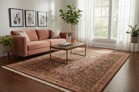 handmade Transitional Imran Brown Gold Hand Knotted RECTANGLE 100% WOOL area rug 8x10