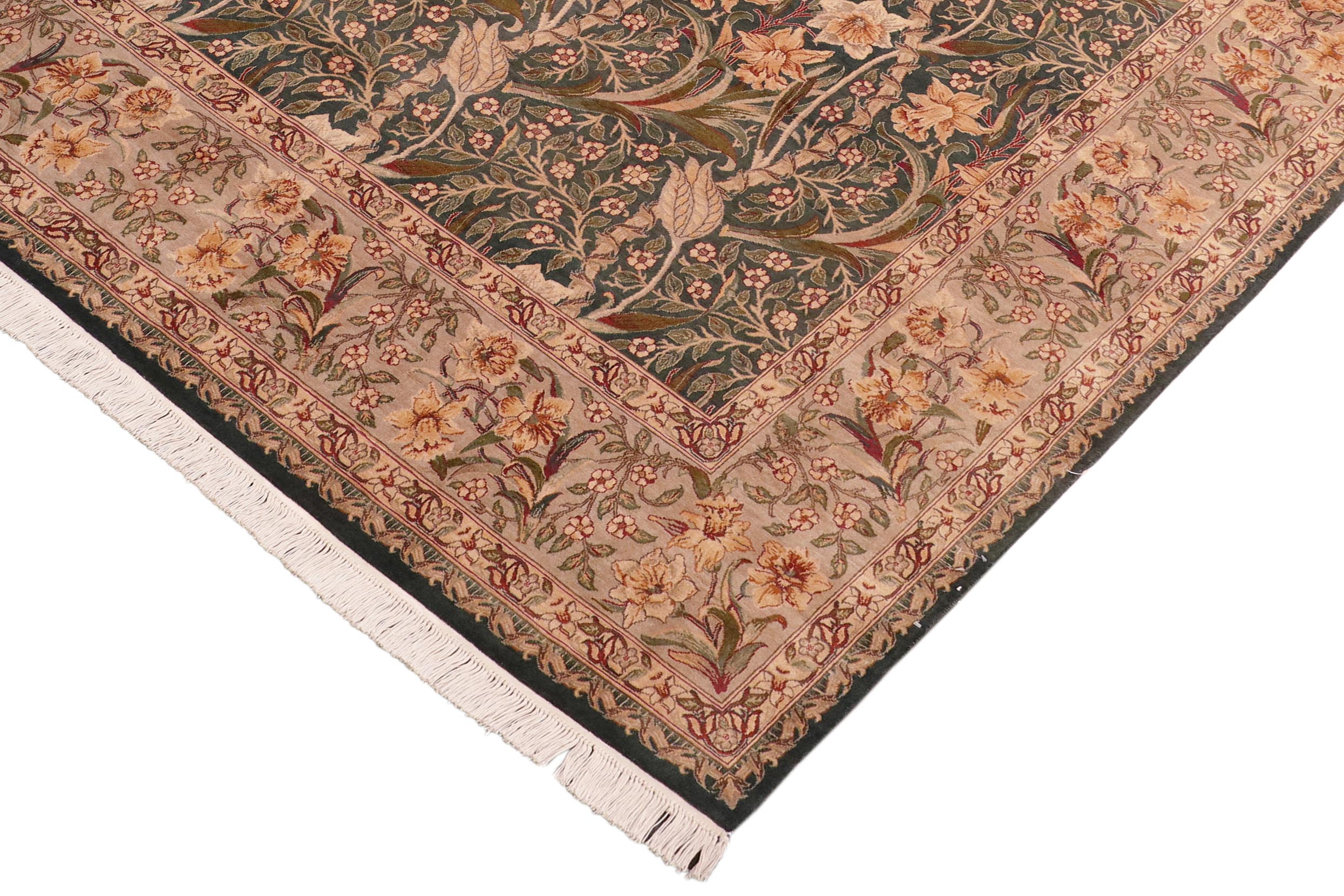 handmade Transitional Dafodils Green Gray Hand Knotted RECTANGLE 100% WOOL area rug 8x10