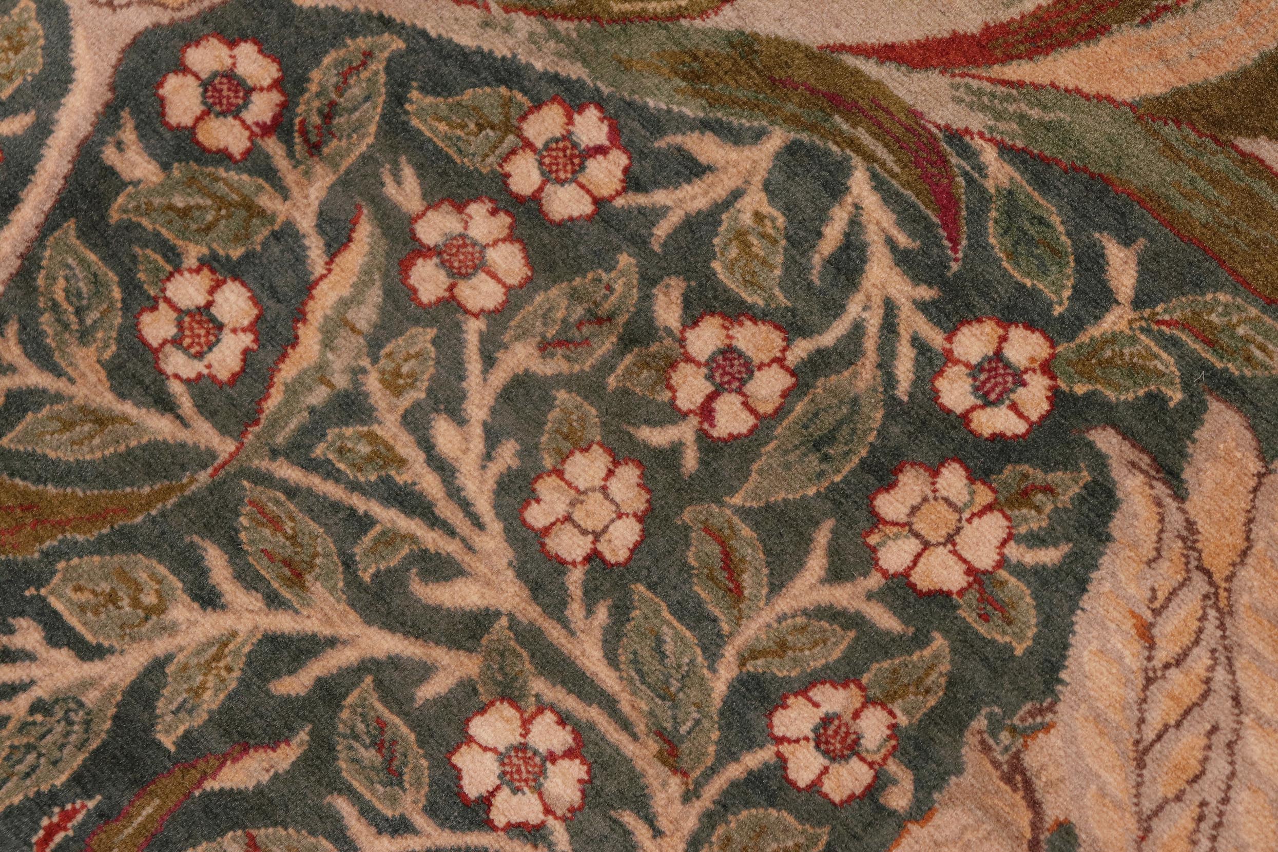 handmade Transitional Dafodils Green Gray Hand Knotted RECTANGLE 100% WOOL area rug 8x10