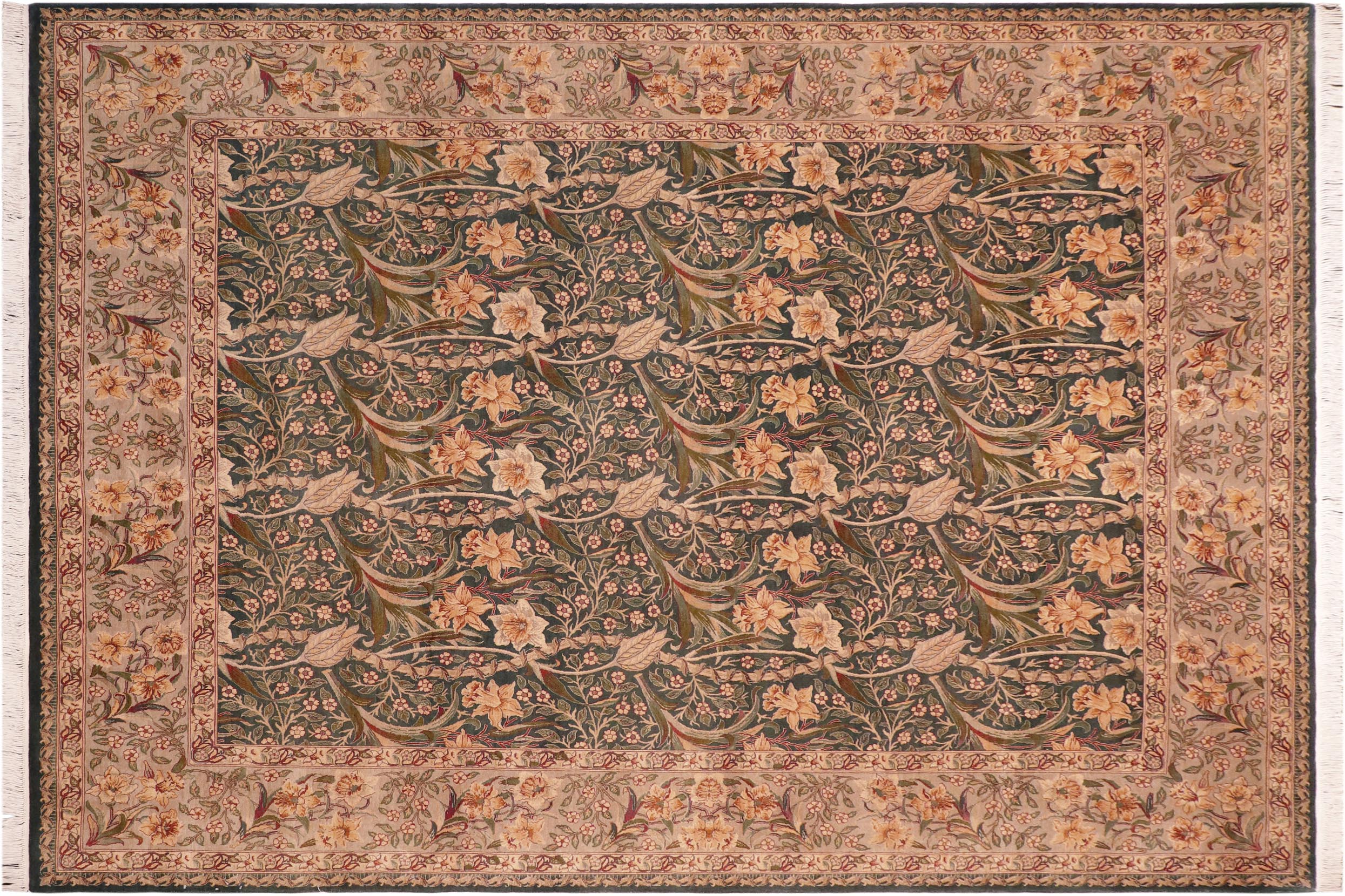 handmade Transitional Dafodils Green Gray Hand Knotted RECTANGLE 100% WOOL area rug 8x10