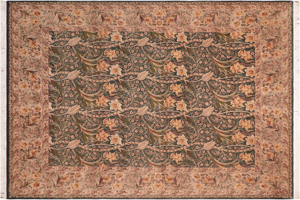 handmade Transitional Dafodils Green Gray Hand Knotted RECTANGLE 100% WOOL area rug 8x10