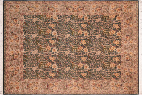 handmade Transitional Dafodils Green Gray Hand Knotted RECTANGLE 100% WOOL area rug 8x10