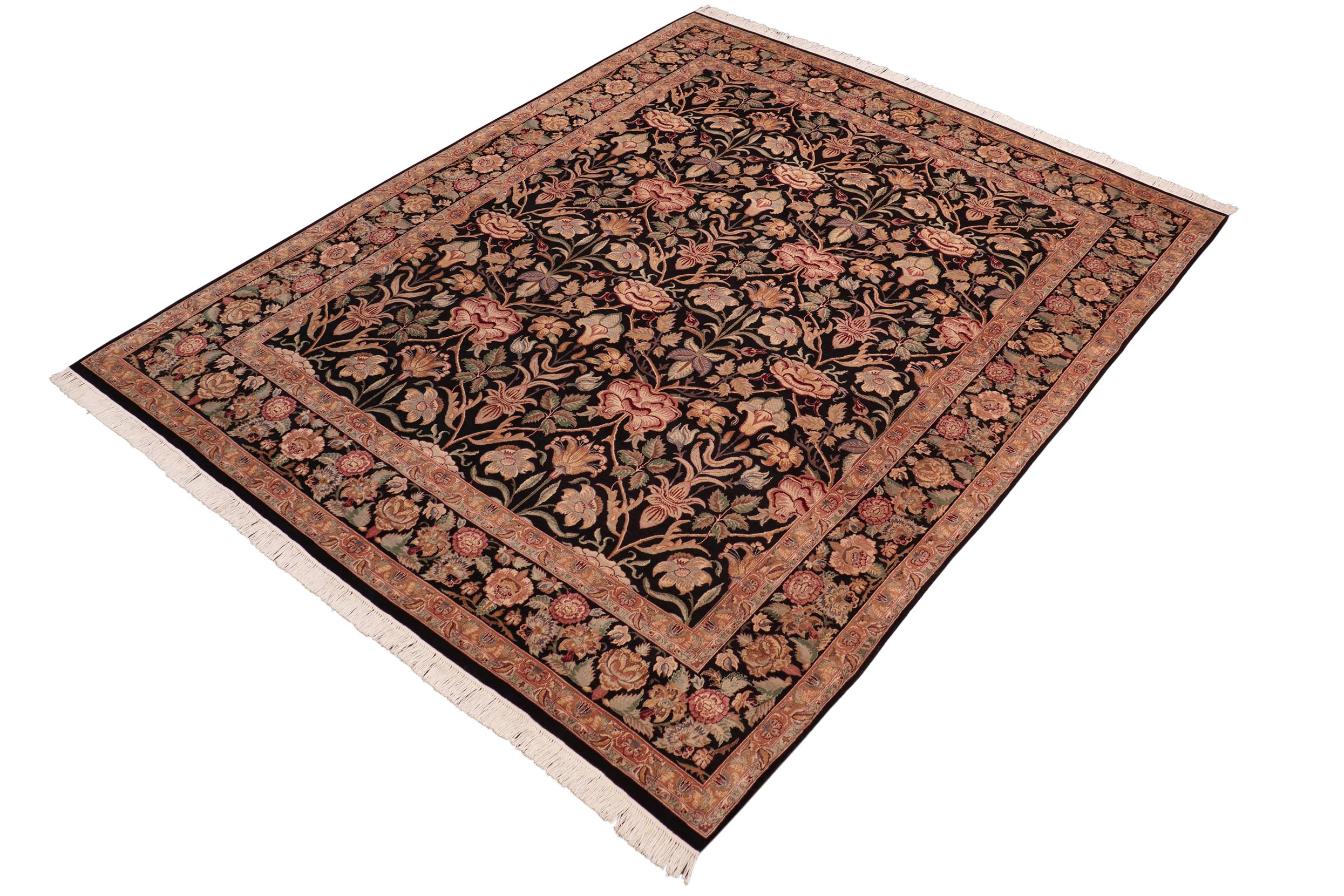 handmade Transitional Lily Black Red Hand Knotted RECTANGLE 100% WOOL area rug 8x10