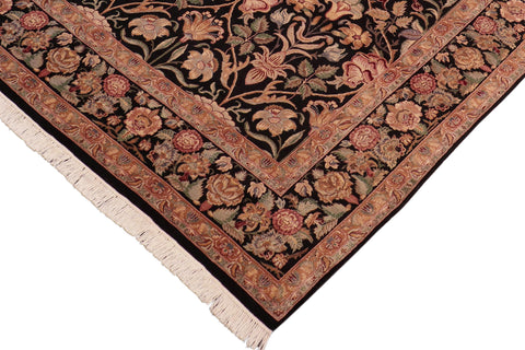 handmade Transitional Lily Black Red Hand Knotted RECTANGLE 100% WOOL area rug 8x10