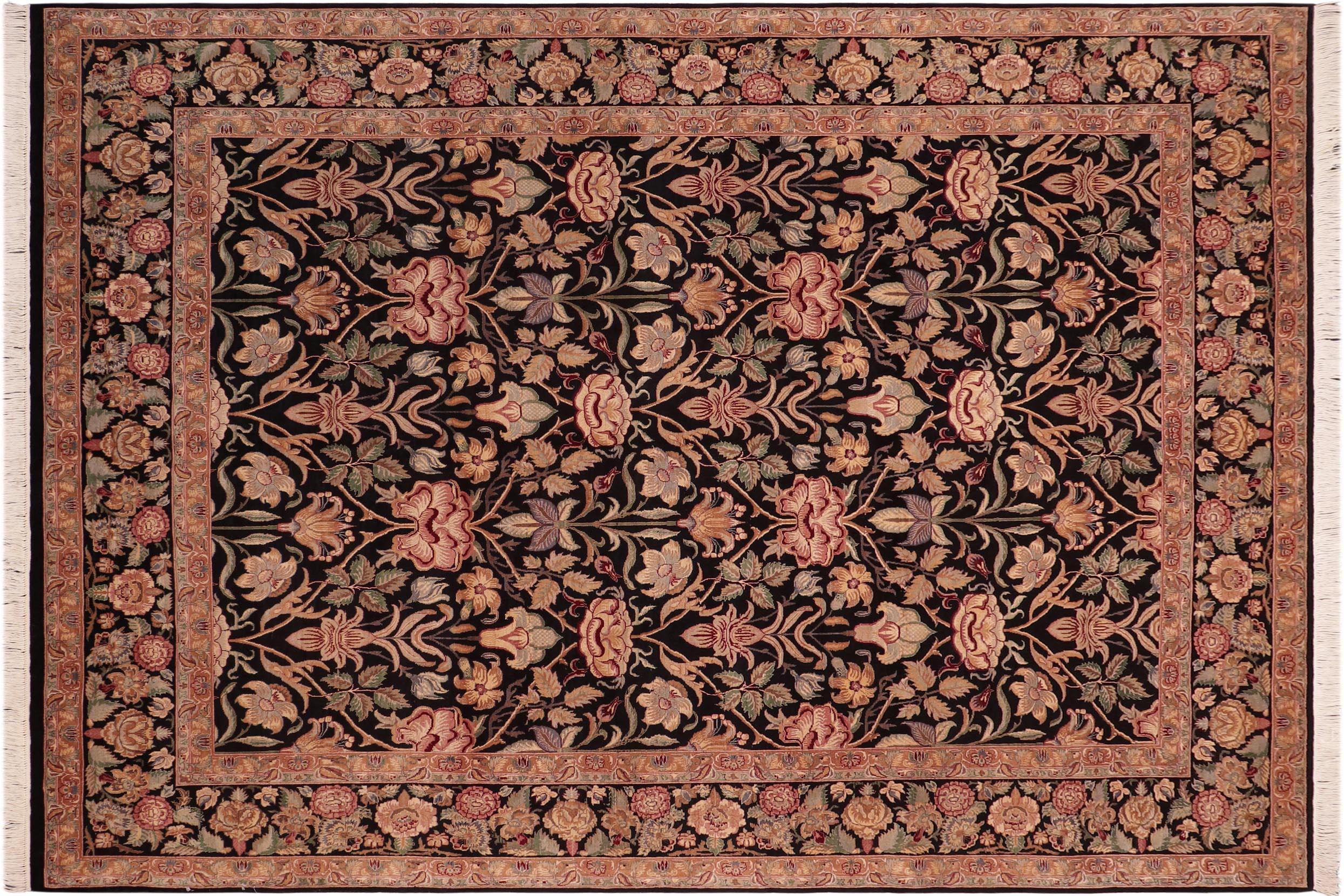 handmade Transitional Lily Black Red Hand Knotted RECTANGLE 100% WOOL area rug 8x10