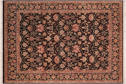 handmade Transitional Lily Black Red Hand Knotted RECTANGLE 100% WOOL area rug 8x10