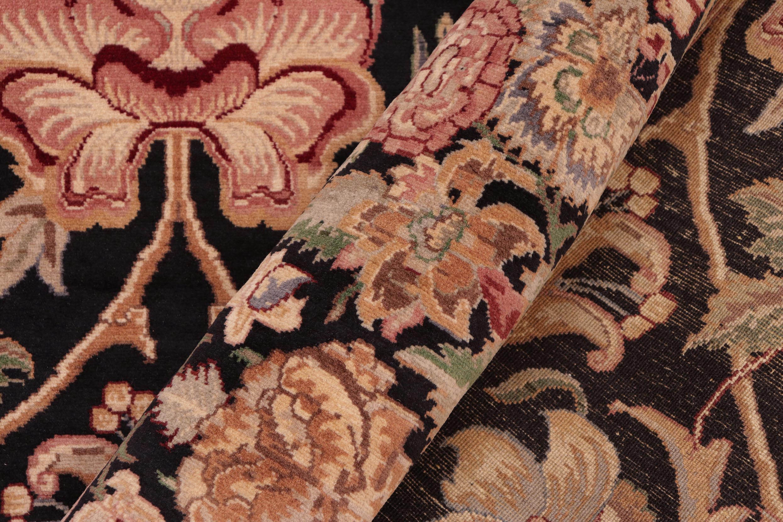 handmade Transitional Lily Black Red Hand Knotted RECTANGLE 100% WOOL area rug 8x10