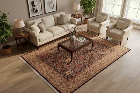 handmade Transitional William Black Beige Hand Knotted RECTANGLE 100% WOOL area rug 8x10