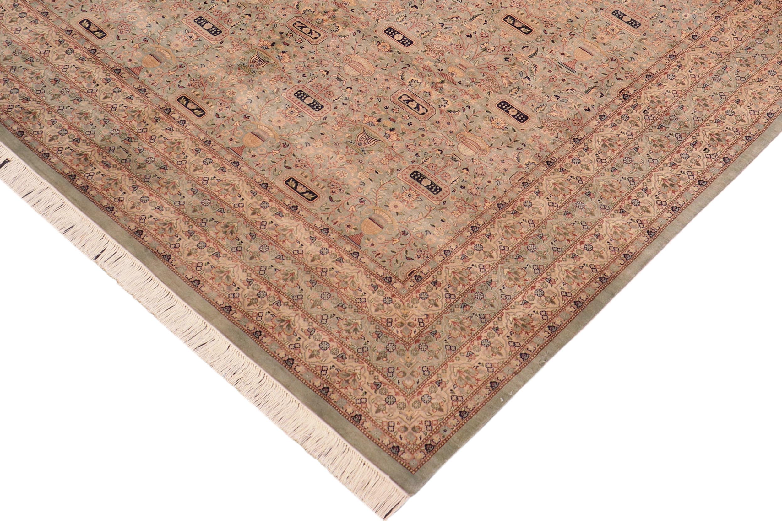 handmade Transitional Razia Green Blue Hand Knotted RECTANGLE 100% WOOL area rug 8x10