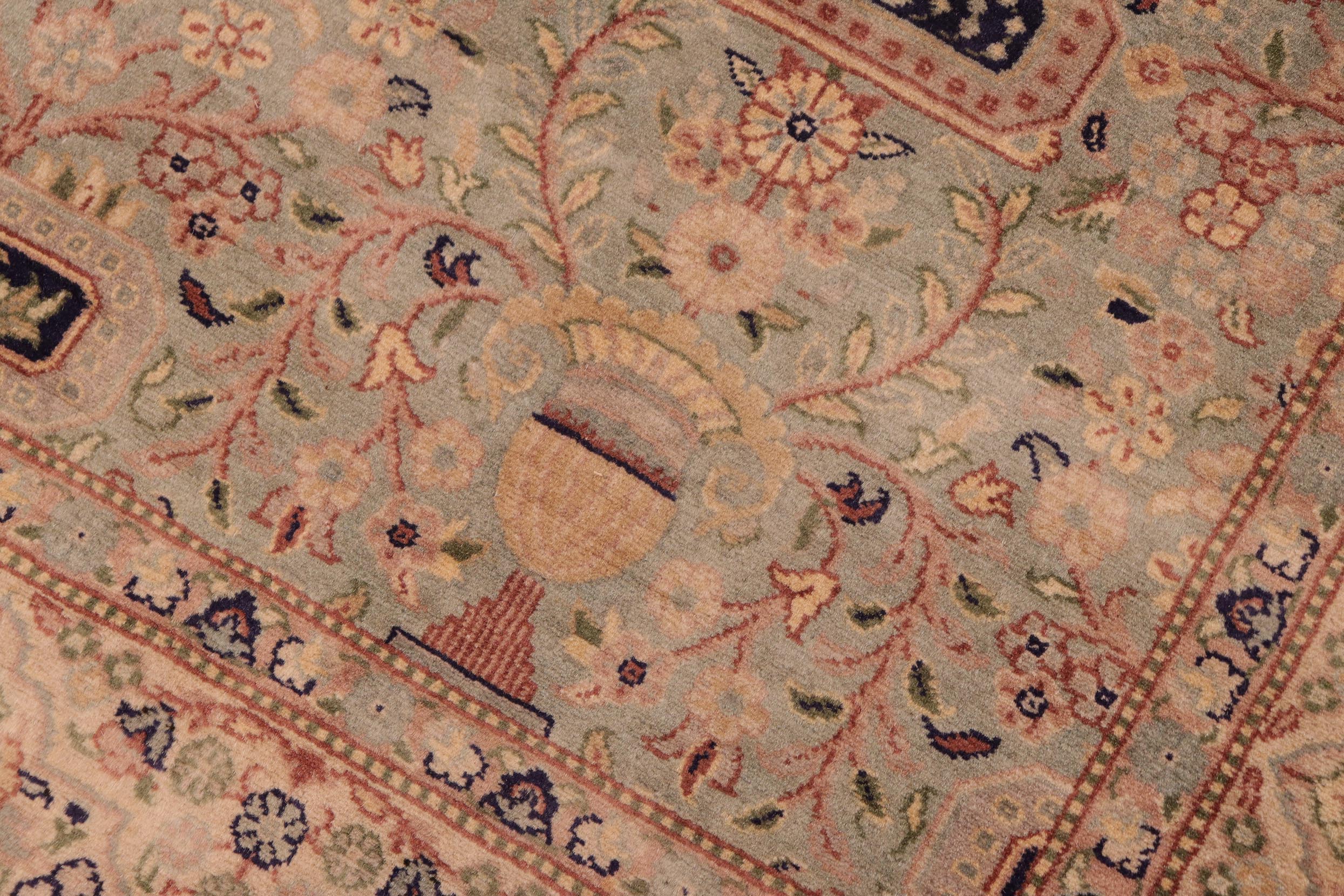 handmade Transitional Razia Green Blue Hand Knotted RECTANGLE 100% WOOL area rug 8x10
