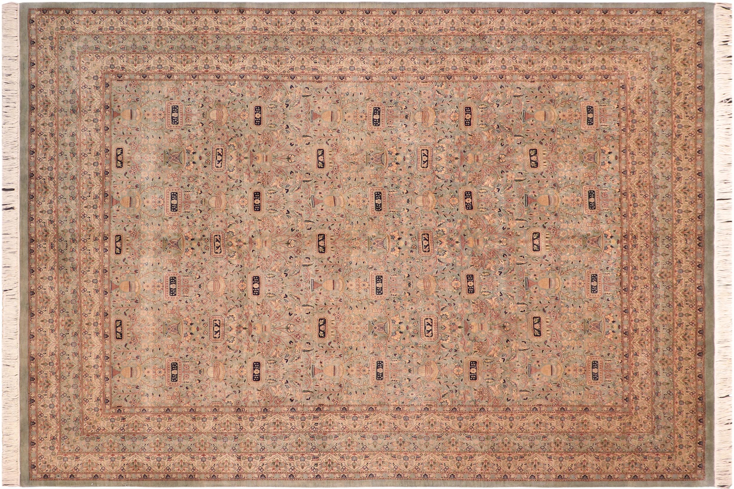 handmade Transitional Razia Green Blue Hand Knotted RECTANGLE 100% WOOL area rug 8x10