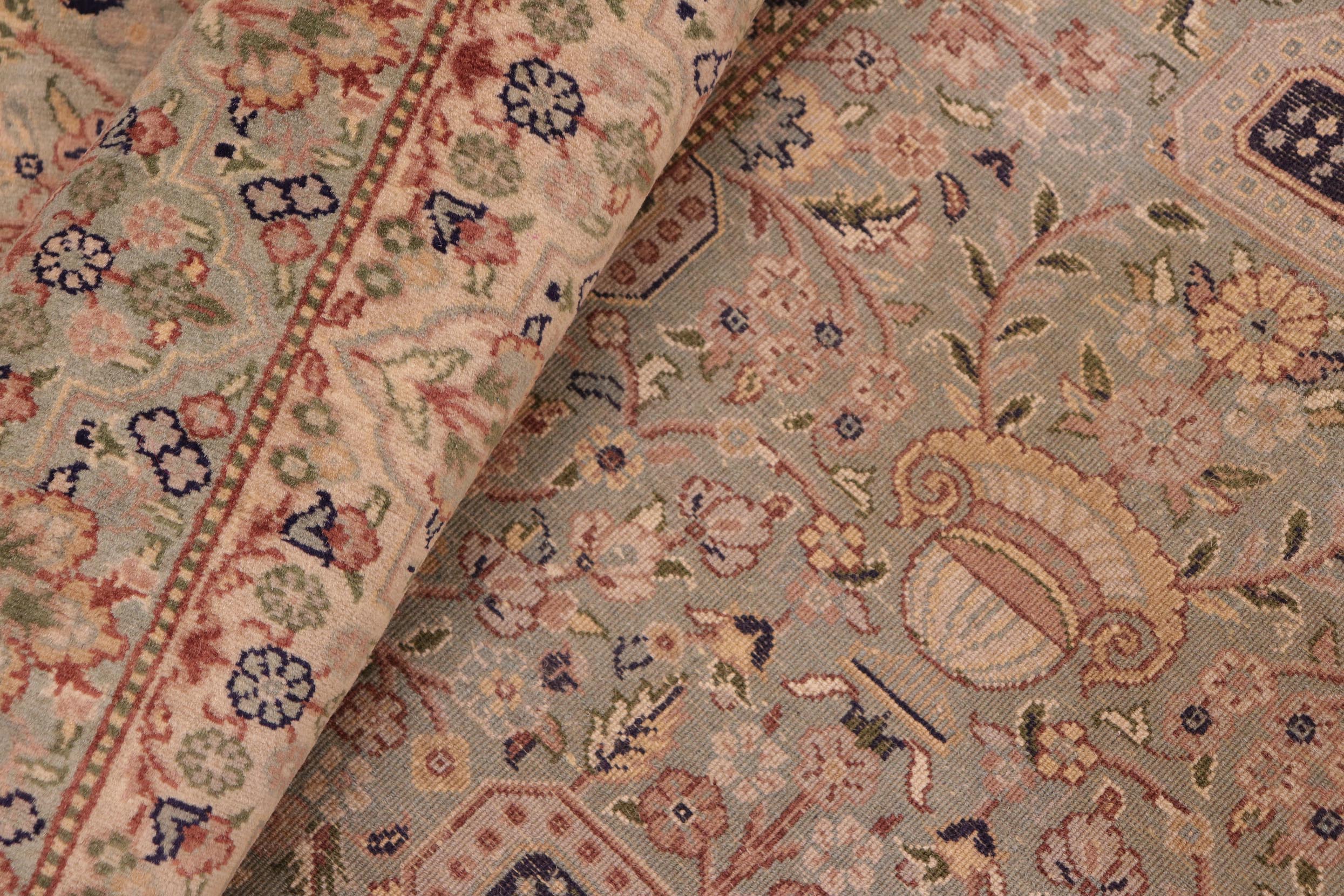 handmade Transitional Razia Green Blue Hand Knotted RECTANGLE 100% WOOL area rug 8x10