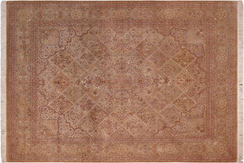 handmade Traditional Gulab Gold Green Hand Knotted RECTANGLE 100% WOOL area rug 8x10