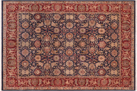handmade Transitional Agra Blue Red Hand Knotted RECTANGLE 100% WOOL area rug 8x10